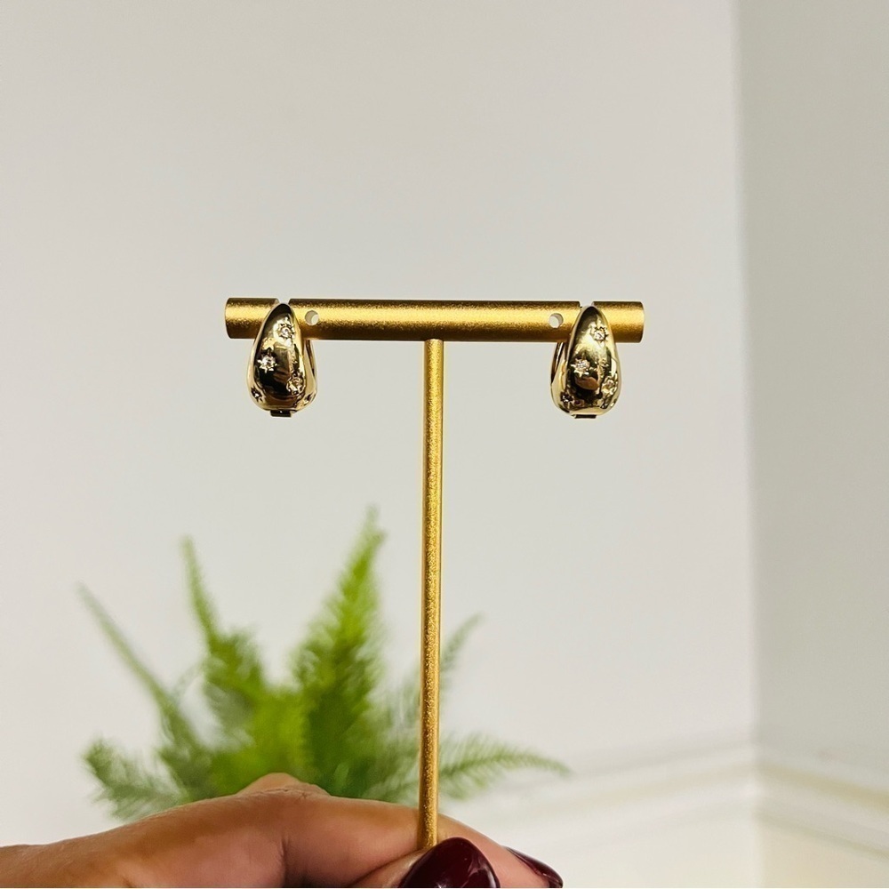 Celestial star mini hoop thick gold cubic zirconia earrings 2026